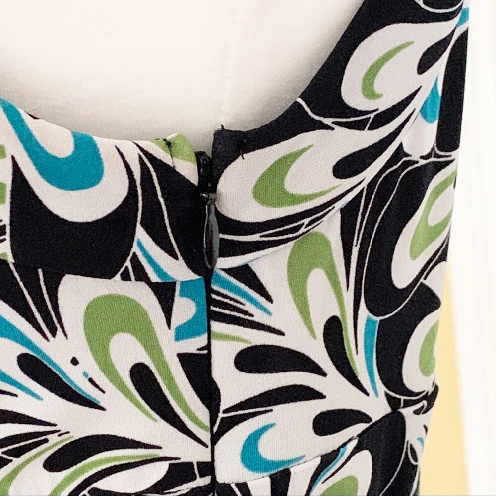LOFT Dress Brown Blue Green Floral Sleeveless Ribbon Belted Dress Size 6 - Picture 8 of 15